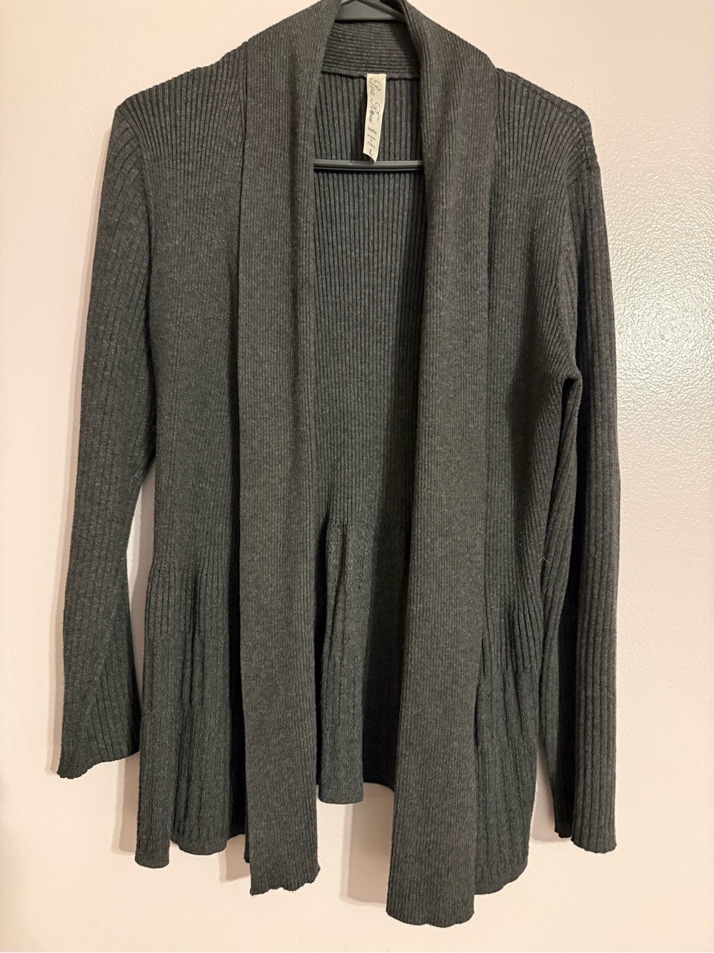 Rina Rossi Charcoal Open-Front Ribbed Cardigan
